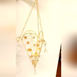 Vintage Metal & Marble Chandelier Hanging Candle Holder 18"